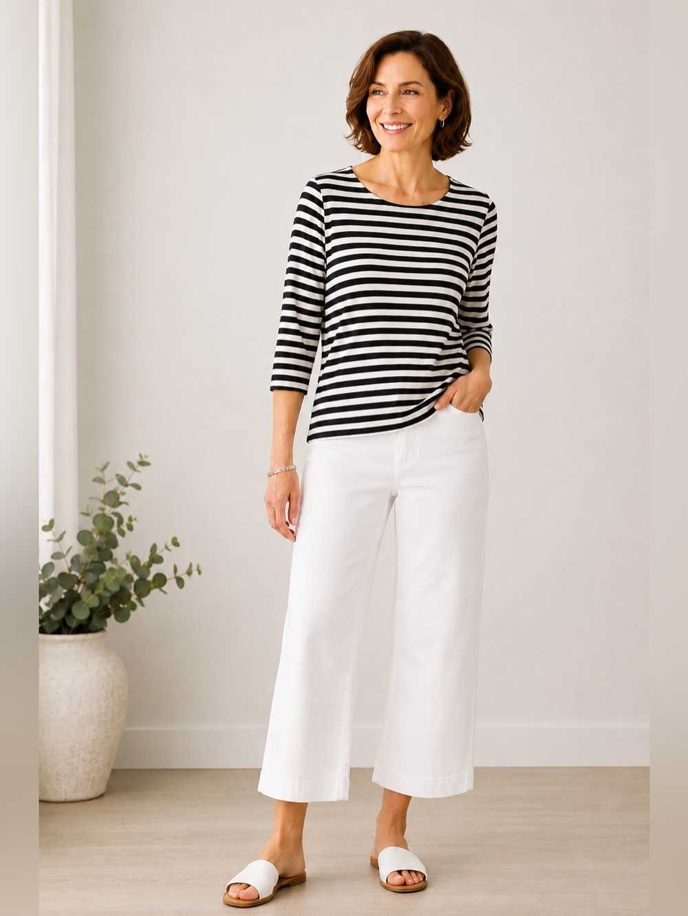 J Jill Wearever blouse Navy and White size medium petite